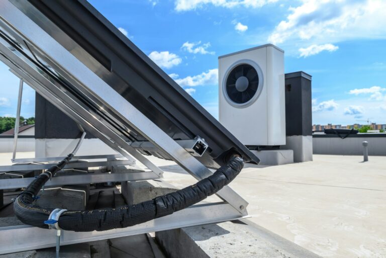Heat pump and solar collector on the roof