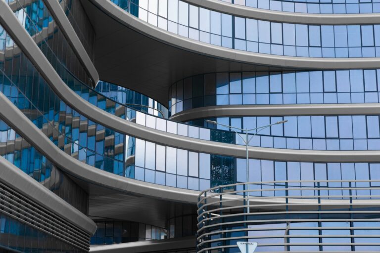 stylish office building, blue glass and aluminum