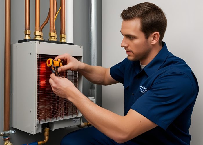 engineer fixing heat interface unit